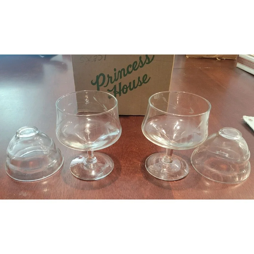 VTG Princess House Crystal Set of 2 Icers/Liners #816 Shrimp Cocktail with Box